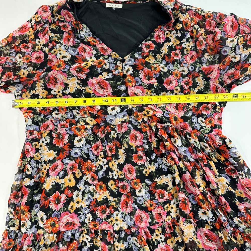 BaeVely Floral Babydoll Dress 3XL Womens Multi Color Chiffon Tiered Mini - Picture 7 of 8
